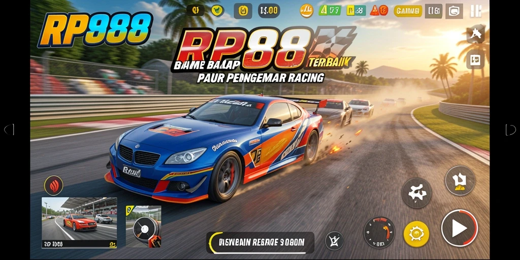 Screenshot utama RP888 menampilkan aksi balapan yang seru dengan grafis memukau.