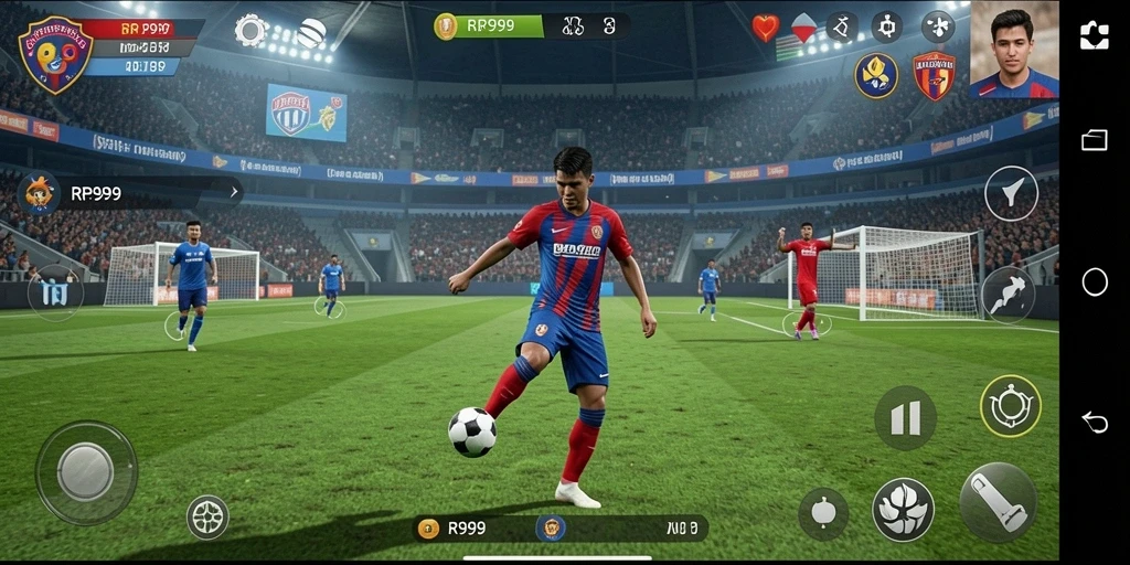Screenshot RR999 menampilkan aksi seru dalam permainan sepak bola.