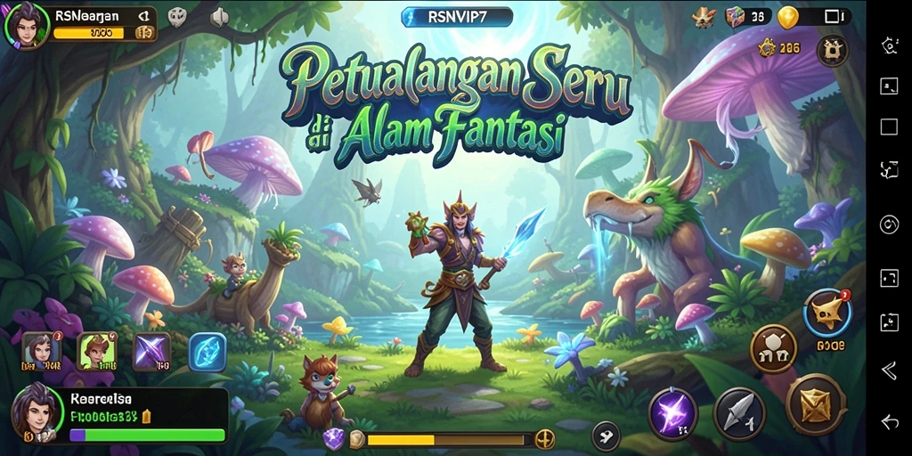 Screenshot gameplay RSNVIP7 yang menunjukkan pertarungan epik dan eksplorasi dunia.