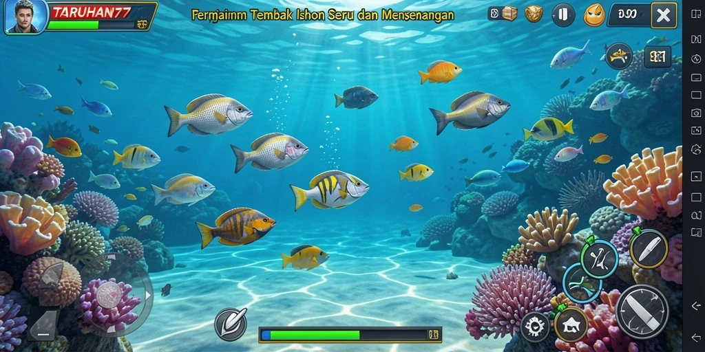 Tampilan gameplay seru dalam TARUHAN77 dengan berbagai ikan untuk diburu.