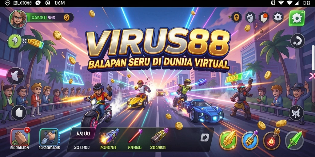 Tampilan gameplay <strong>VIRUS88</strong> menampilkan aksi balapan yang seru dan grafis yang menakjubkan.