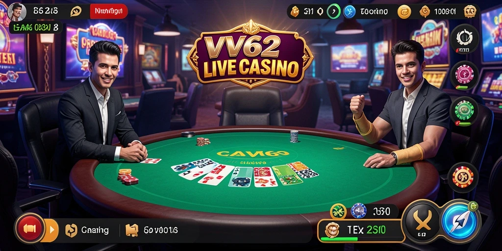 Screenshot VV62 menampilkan gameplay Live Casino yang seru dan interaktif.