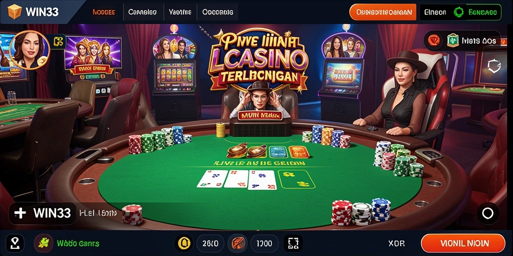 Screenshot gameplay WIN33 menampilkan dealer profesional dan interaksi langsung.
